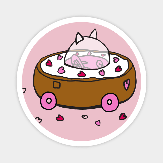 Valentine's Day Cat Donut Car with Heart Sprinkles (Pink) Magnet by donutcarco